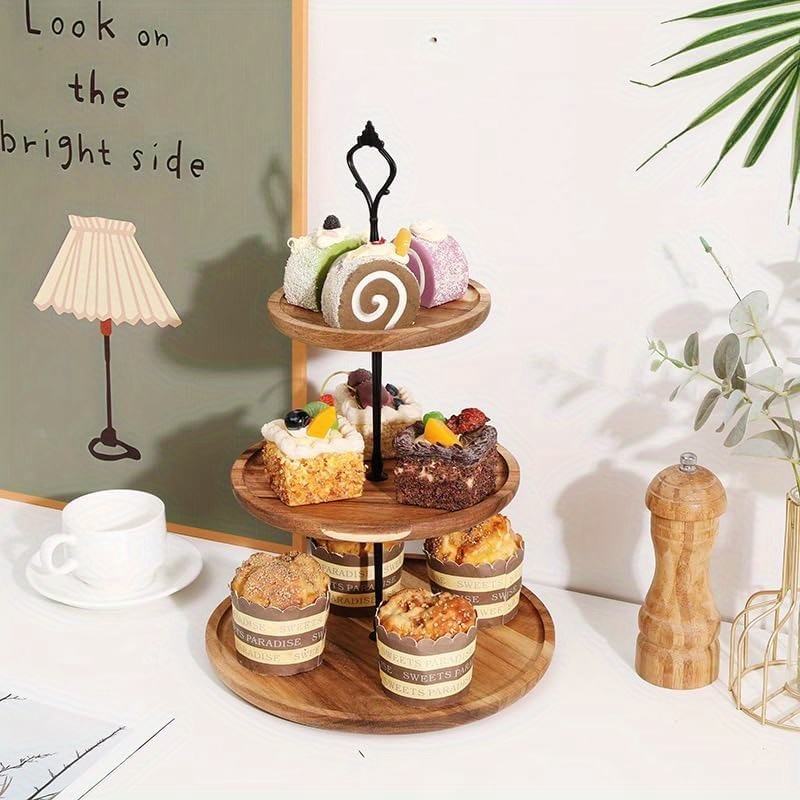 3Tier Cake Stand Acacia Wooden - огляд і ціна Cupcake Stand Tier